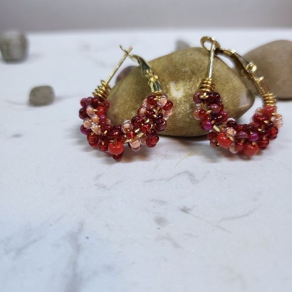 Handmade new! Beaded hoops glass beads - Picture 4 of 12